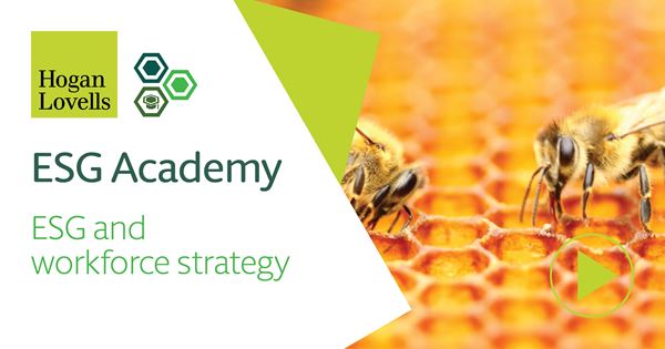 Clickable video player image showing bees and text: ESG and Workforce Strategy