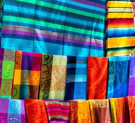 Many multicolored textiles