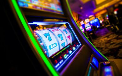 A close up of a casino slot machine hitting a jackpot