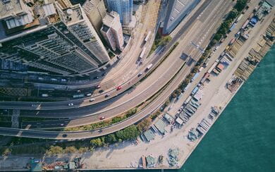 Birds-eye view of a Hong Kong urban street corner