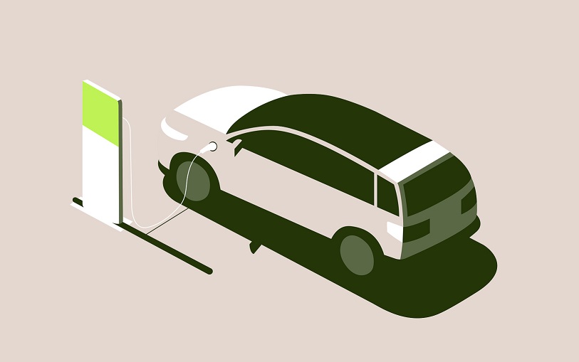 Illustration of an electric SUV being charged at a station