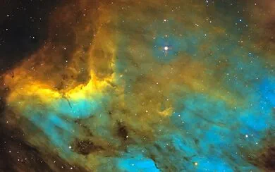 An image of space, beautifully painted with shades of yellow and teal, representing the significant impact of progressive tech regulations and the utmost significance of privacy and data security measures.